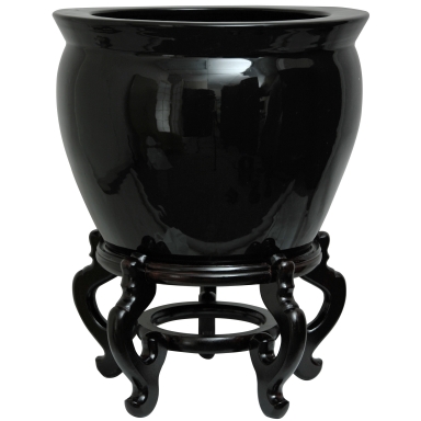 14" Solid Black Porcelain Fishbowl