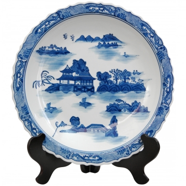 14" Landscape Blue & White Porcelain Plate
