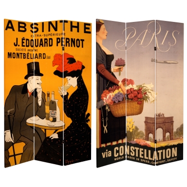 6 ft. Tall Double Sided Absinthe Canvas Room Divider