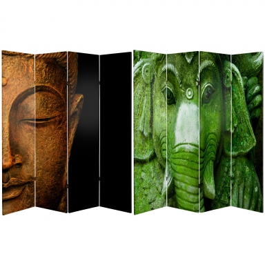 6 ft. Tall Double Sided Buddha and Ganesh Canvas Room Divider