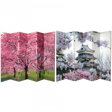 6 ft. Tall Double Sided Cherry Blossoms Canvas Room Divider 6 Panel
