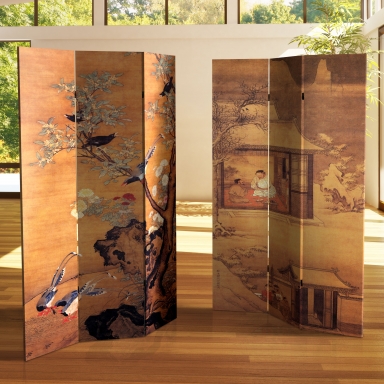 6 ft. Tall Double Sided Chinese Landscapes Canvas Room Divider