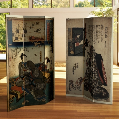 6 ft. Tall Double Sided Japanese Figures Room Divider