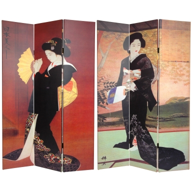 6 ft. Tall Double Sided Japanese Ladies Canvas Room Divider