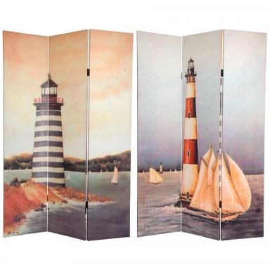6 ft. Tall Double Sided Lighthouses Canvas Room Divider