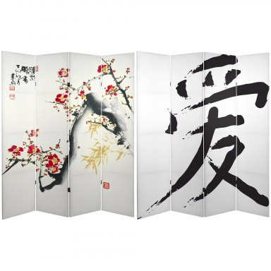 6 ft. Tall Double Sided Cherry Blossoms and Love Canvas Room Divider 4 Panel