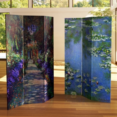 6 ft. Tall Double Sided Works of Monet Canvas Room Divider - Lilies/Garden at Giverny