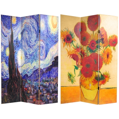 6 ft. Tall Double Sided Works of Van Gogh Canvas Room Divider - Starry Night/Sunflowers