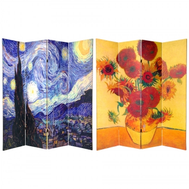 6 ft. Tall Double Sided Works of Van Gogh Canvas Room Divider 4 Panel
