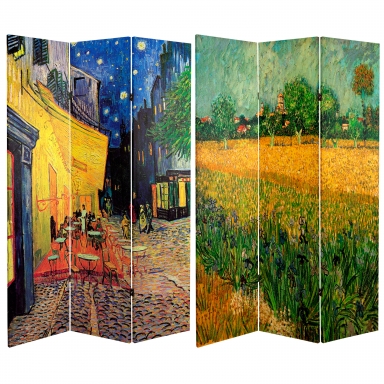 6 ft. Tall Double Sided Works of Van Gogh Canvas Room Divider - Cafe Terrace/View of Arles