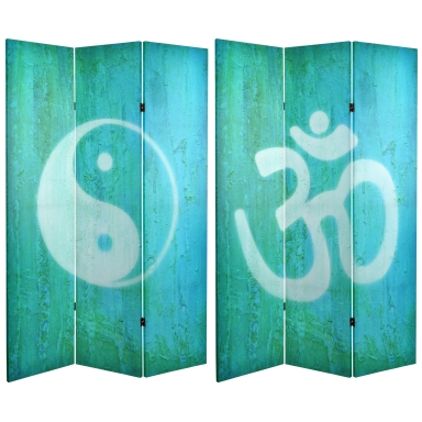 6 ft. Tall Double Sided Yin Yang/Om Canvas Room Divider