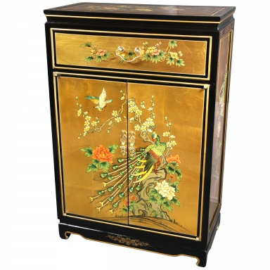 36" Gold Leaf Shoe Cabinet - Birds and Flowers