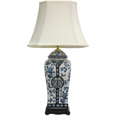 26" Floral Blue & White Vase Lamp