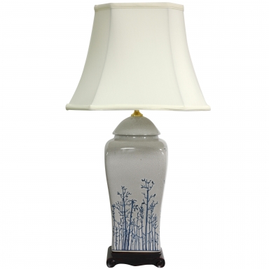 26" Blue & White Spring Forest Porcelain Vase Lamp
