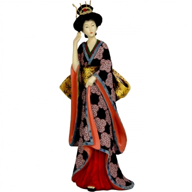 14" Geisha Figurine w/ Ivory Flower Sash